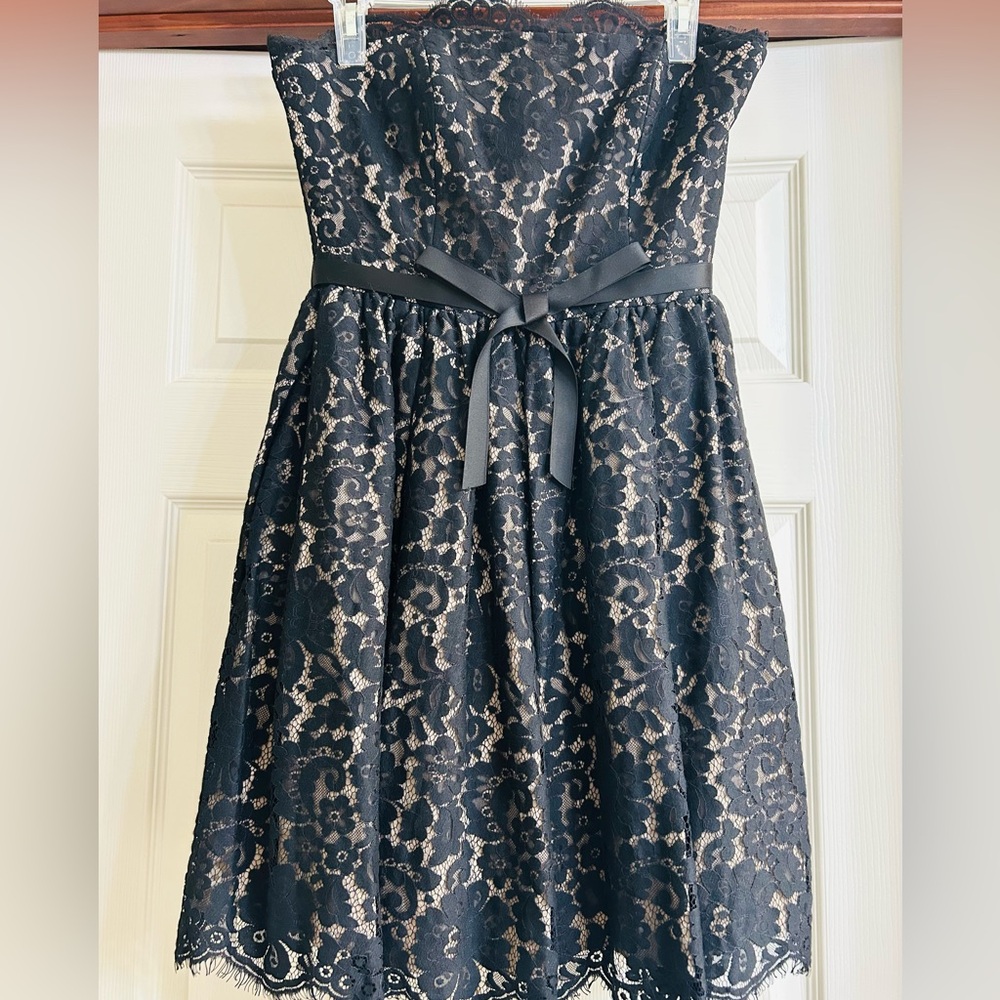 Neiman Marcus Robert Rodriguez Fairy Strapless Black Lace Cocktail Mini Dress